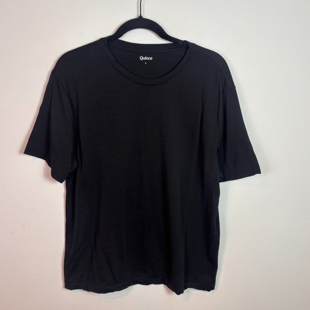 Quince Womens Black Crew Neck Short Sleeve Classic Tee sz Large Cotton Stretch